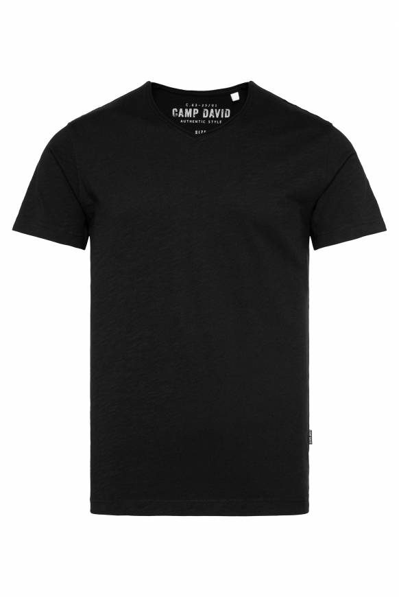 Soccx Basic T-Shirt V-Neck mit Used-Kante black Verkauf