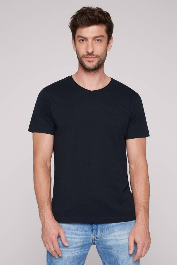 Soccx Basic T-Shirt V-Neck mit Used-Kante blue navy