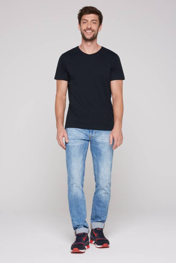 Soccx Basic T-Shirt V-Neck mit Used-Kante blue navy Angebote