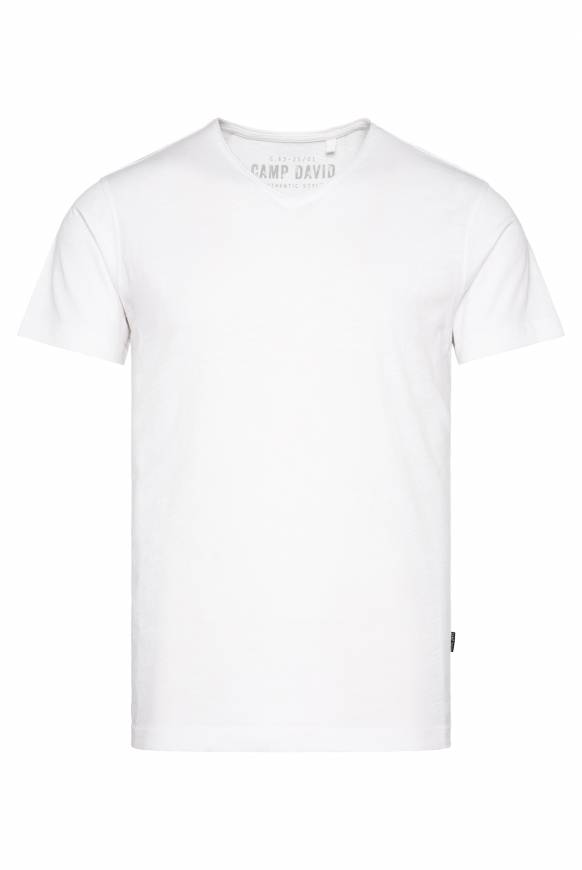 Soccx Basic T-Shirt V-Neck mit Used-Kante opticwhite Schlussverkauf