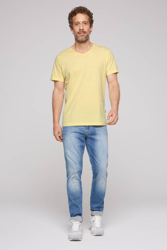 Soccx Basic T-Shirt V-Neck mit Used-Kante sun Günstiger Verkauf