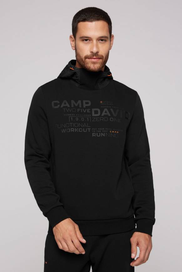 Soccx Hoodie im Materialmix mit Artwork und Rückentasche black Angebote