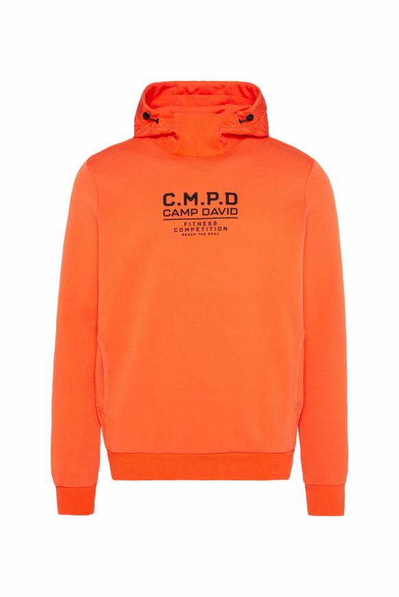 Soccx Hoodie im Materialmix mit Artwork und Rückentasche signal orange Hotsell