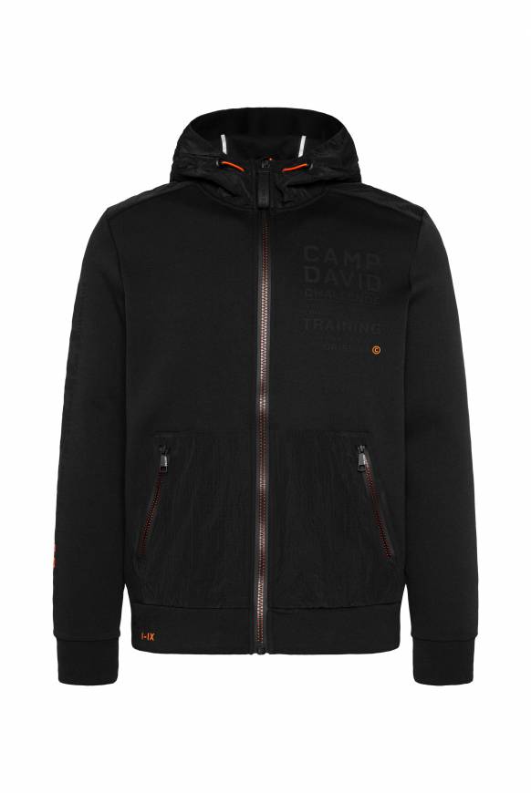 Soccx Kapuzensweatjacke im Materialmix mit Rubber Prints black im Angebot