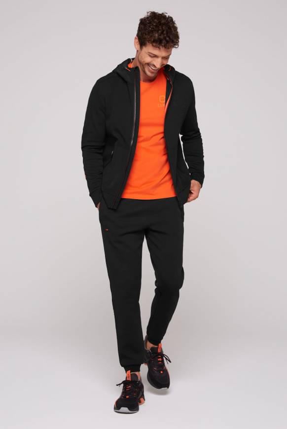 Soccx Kapuzensweatjacke im Materialmix mit Rubber Prints black im Angebot