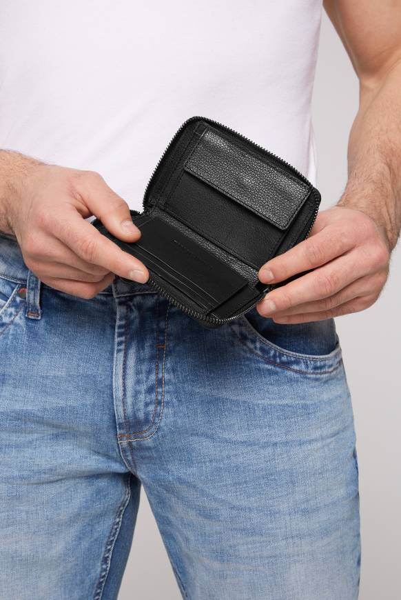 Soccx Geldbörse mit Zipper und Logo-Prägung black Schlussverkauf
