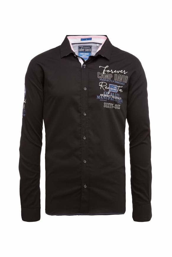 Soccx Hemd mit Webstruktur und Artworks, Regular Fit black im Angebot