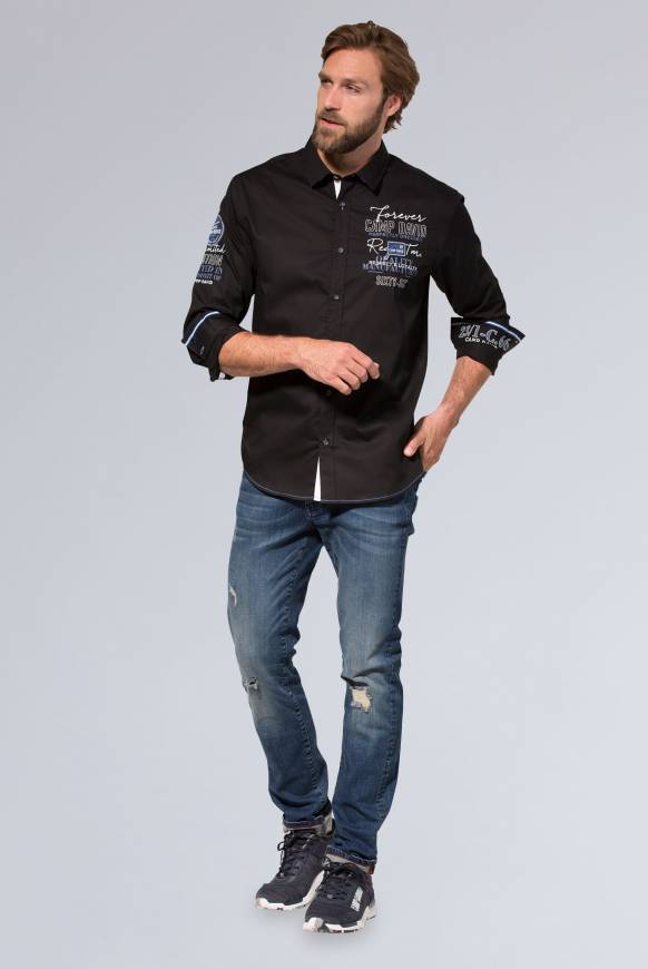 Soccx Hemd mit Webstruktur und Artworks, Regular Fit black im Angebot