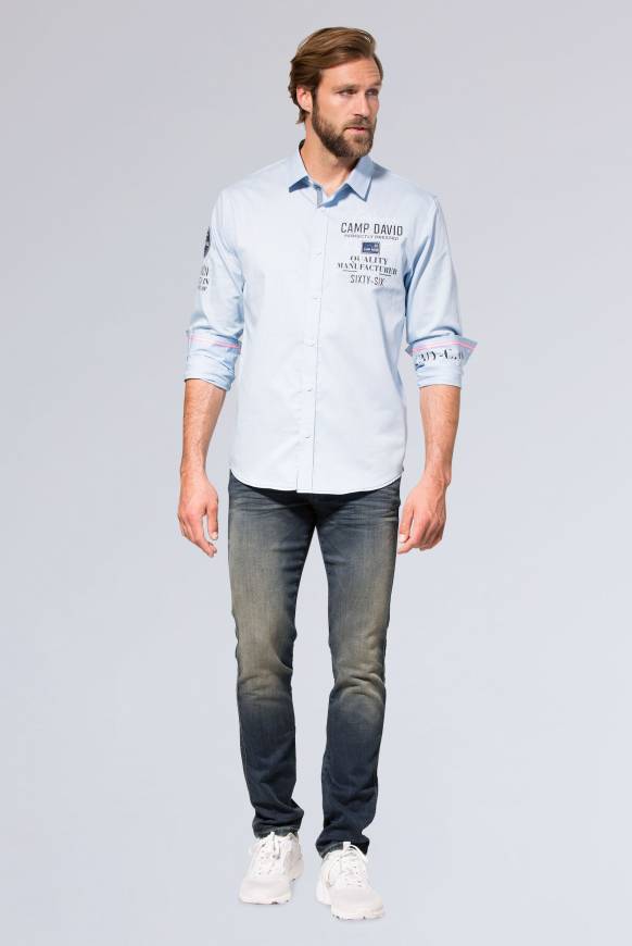 Soccx Hemd mit Webstruktur und Artworks, Regular Fit light blue Schlussverkauf