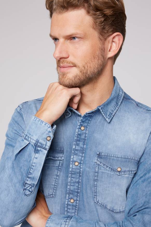 Soccx Hemd aus Denim Regular Fit light blue bleached Schlussverkauf