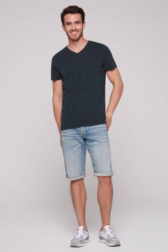 Soccx Basic T-Shirt mit V-Ausschnitt absolute blue Outlet