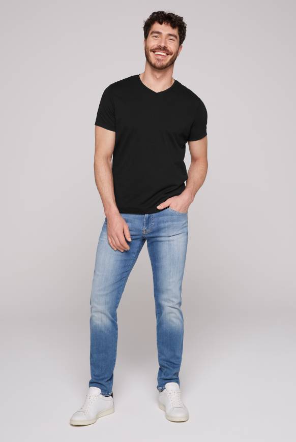 Soccx Basic T-Shirt mit V-Neck, Doppelpack black / black Limitierter Zeitrabatt