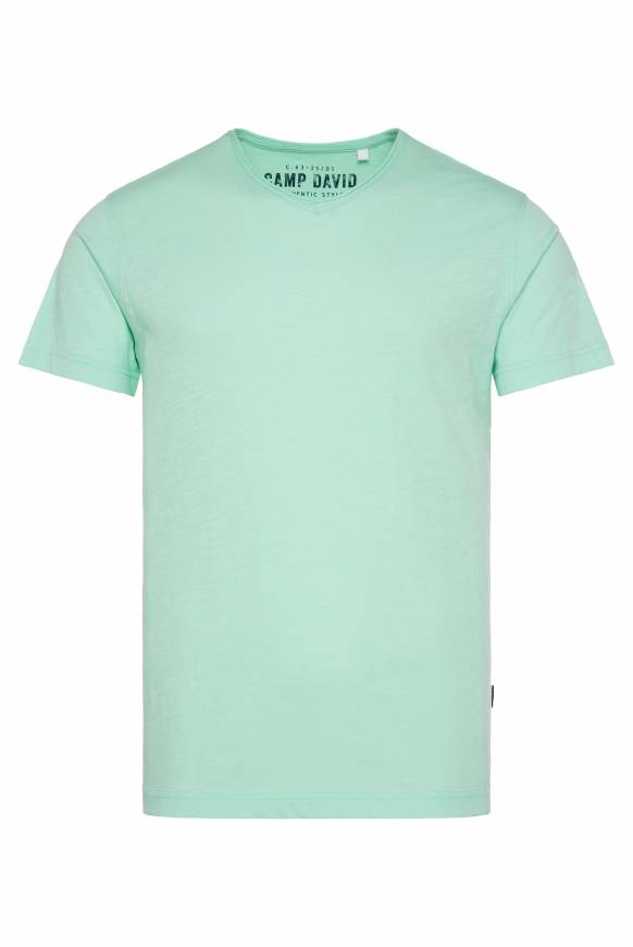 Soccx Basic T-Shirt V-Neck mit Used-Kante sun aqua Fabrikverkauf