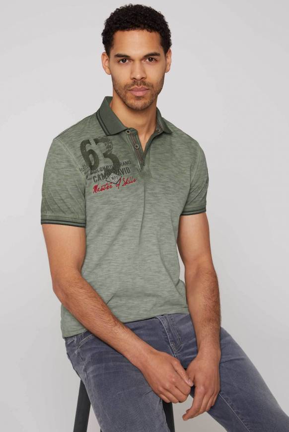 Soccx Pikee-Polo mit Prints und Stickereien green olive