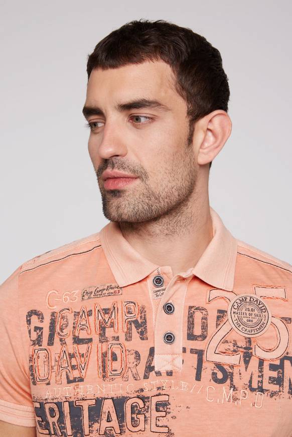 Soccx Poloshirt mit Label-Applikationen old peach M Auslauf