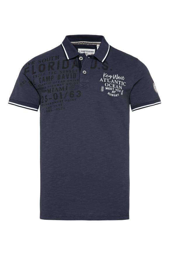 Soccx Kurzarmpolo aus Pikee mit Artwork concrete blue S im Angebot