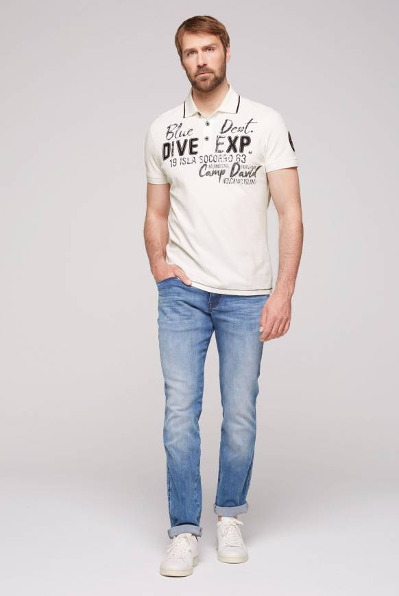 Soccx Pikee-Polo mit Label-Applikationen ivory Meist gekauft